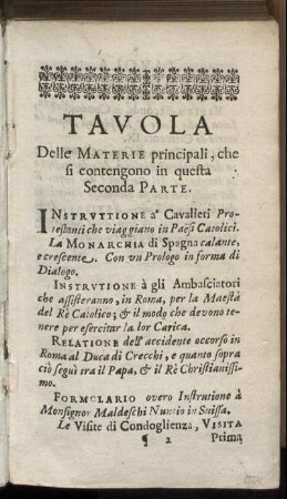 Tavola Delle Materie principali