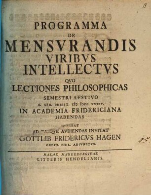 Programma De Mensvrandis Viribvs Intellectvs