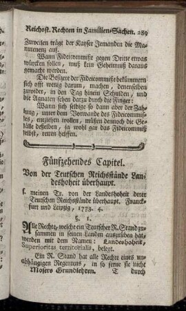 Fünfzehendes Capitel. Von der Teutschen Reichsstände Landeshoheit überhaupt.