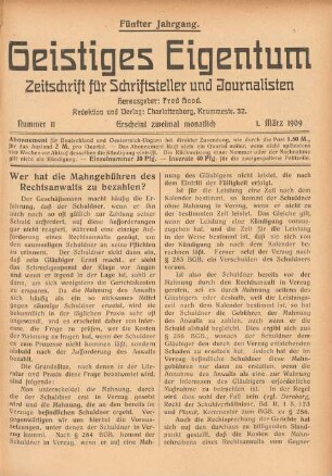 Nummer 11 (1. März 1909)