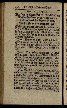 Dass XXIII. Capitel. Von denen Kranckheiten, welche denen Weibes-Personen absonderlich gemein sind, samt dienlichen Artzeney-Mitteln.