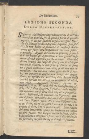 Lezione Seconda. Della Conversazione