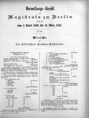 No. XIII. Bericht über die städtischen Siechen-Anstalten