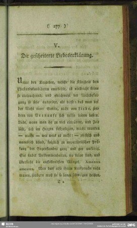 V. Die gescheiterte Liebeserklärung