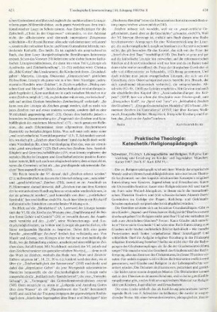 Praktische Theologie: Katechetik/Religionspädagogik