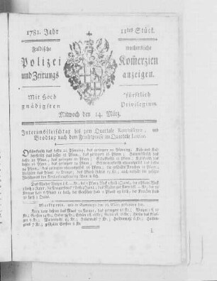 11tes Stück., Ausgabe vom 14. März 1781
