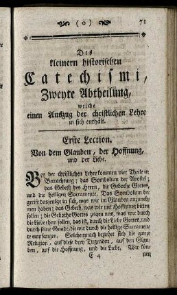 Des kleinern historischen Catechismi, Zweyte Abtheilung, welche einen Auszug der christlichen Lehre in sich enthällt.