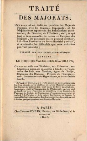 Traité ces Majorats