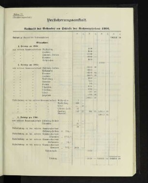 Versicherungsanstalt. Nachweis des Bestandes am Schlusse des Rechnungsjahres 1906.