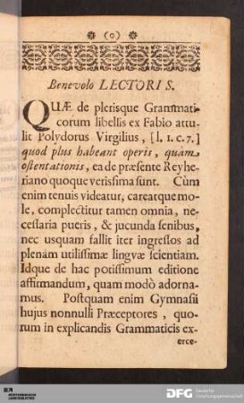 Benevolo Lectoris.