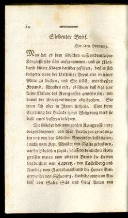 Siebenter Brief. Den 6ten Hornung
