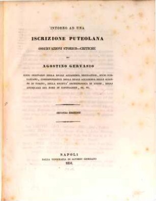 Intorno ad una iscrizione Puteolana osservazioni storico-critiche