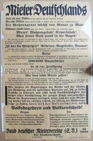 Maueranschlag mit den Aufruf des Bundes deutscher Mietervereine zum Protest gegen Mieterhöhungen