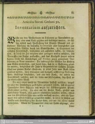 Articulus Statuti Gothani 30. Inventarium aufzurichten