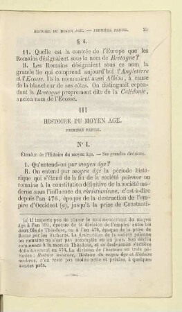 III. Histoire du Moyen age