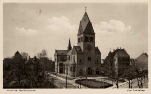 Postkartenalbum mit Motiven von Karlsruhe. "Karlsruhe. Bonifatiuskirche"