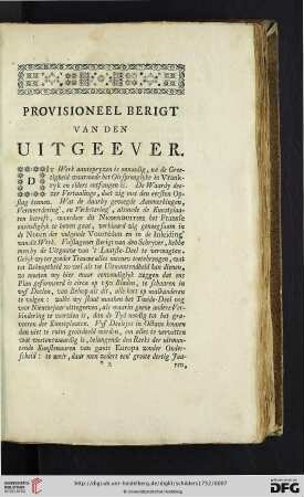 Provisioneel Berigt van den Uitgeever