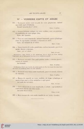 IV. Verrerie copte et arabe (No. 351 - 359)