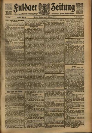 Erste Ausgabe vom Freitag, den 07. Oktober 1910.