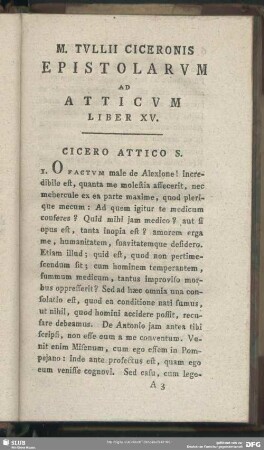 Epistolarum Ad Atticum Liber XV