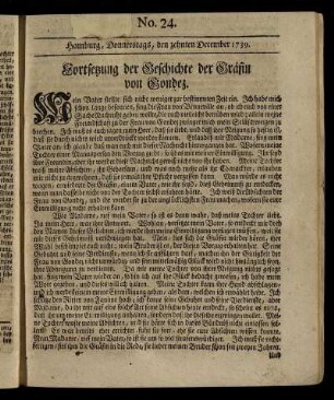 No. 24. Hamburg, Donnerstags, den zehnten December 1739.