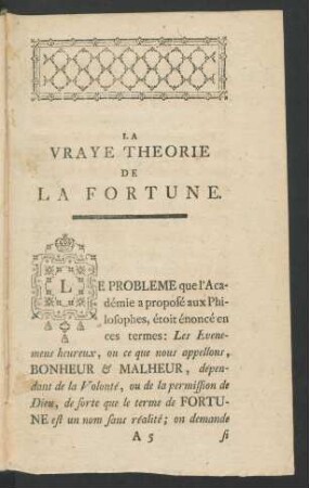 La Vraye Theorie De La Fortune