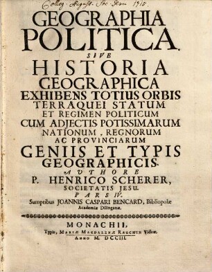 Atlas novus exhibiens orbem terraqueum per naturae opera ... : hoc est Geographia universa in septem partes contracta ..., 4. Geographia politica sive historia geographica