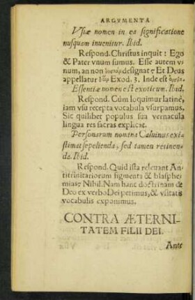 Contra Aeternitatem Filii Dei.
