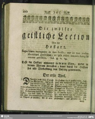 Die zwölfte geistliche Lection Von der Hoffart