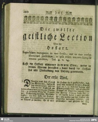 Die zwölfte geistliche Lection Von der Hoffart