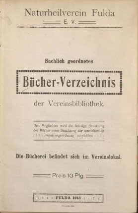 Sachlich geordnetes Bücher-Verzeichnis der Vereinsbibliothek