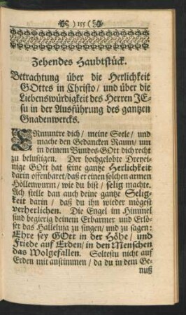 Zehendes Haubtstück. Betrachtung über die Herlichkeit Gottes in Christo, und über die Liebenswürdigkeit des gantzen Gnadenwerckes.