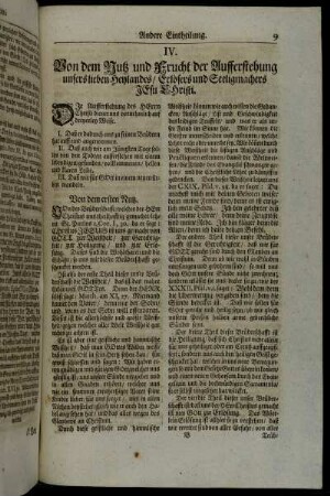 IV. Von dem Nutz und Frucht der Aufferstehung unsers lieben Heylandes/ Erlösers und Seeligmachers Jesu Christi.