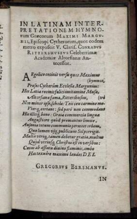 In latinam interpretationem hymnorum Græcorum Maximi Magvnii, ...