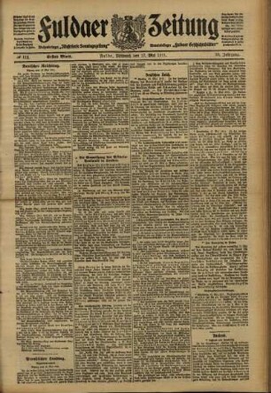 Erste Ausgabe vom Mittwoch, den 17. Mai 1911.