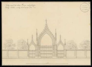 Friedhofsportal Monatskonkurrenz Juni 1832: Aufriss Straßenansicht; Maßstabsleiste