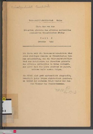 Teil 2: Liste der von der Direction générale des affaires culturelles geschenkten französischen Bücher