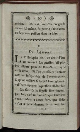 III. De l'Amour.