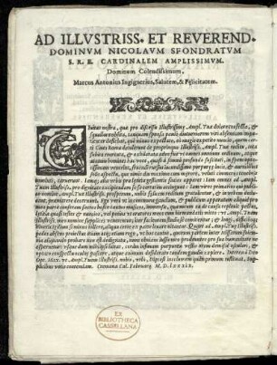 Dedikation an Nicolaus Sfondratum Kardinal von Cremona