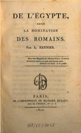 De l'Égypte sous la domination des Romains