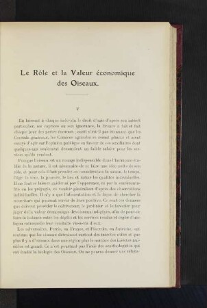 Le Role et la Valeur économique des Oiseaux.