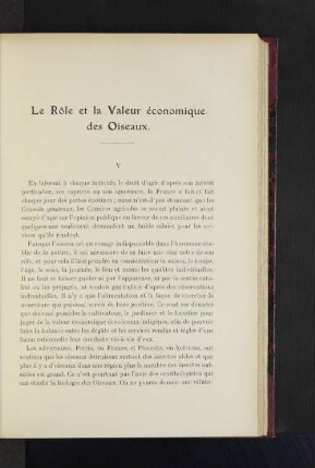 Le Role et la Valeur économique des Oiseaux.