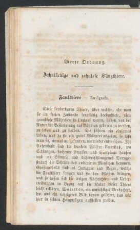 Vierte Ordnung. Zahnlückige und zahnlose Säugthiere.