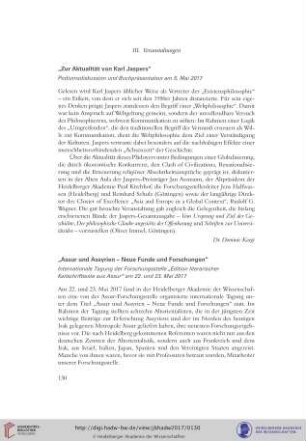 Zur Aktualität von Karl Jaspers : Podiumsdiskussion und Buchpräsentation am 5. Mai 2017