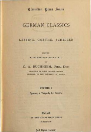German classics : Lessing, Goethe, Schiller. I