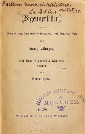 Zigeunerleben : Scenen aus dem pariser Literaten- und Künstlerleben