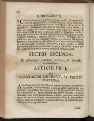 Sectio Secunda. De plantarum varietate, viribus, & diversis accidentibus.