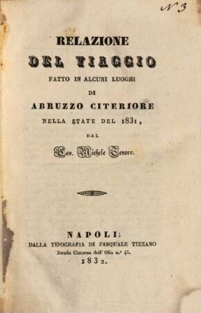 Relazione del viaggio fatto in alcuni luoghi di Abruzzo citeriore nella state del 1831