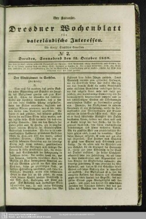 No. 2. Dresden, Sonnabend den 12. October 1839