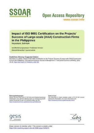 Impact of ISO 9001 Certification on the Projects' Success of Large-scale (AAA) Construction Firms in the Philippines